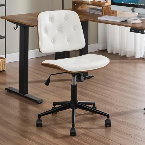 VipDesk Silla pequeña de oficina en casa, silla de escritorio sin brazos con respaldo medio con giro de 360° y ruedas, silla de computadora moderna