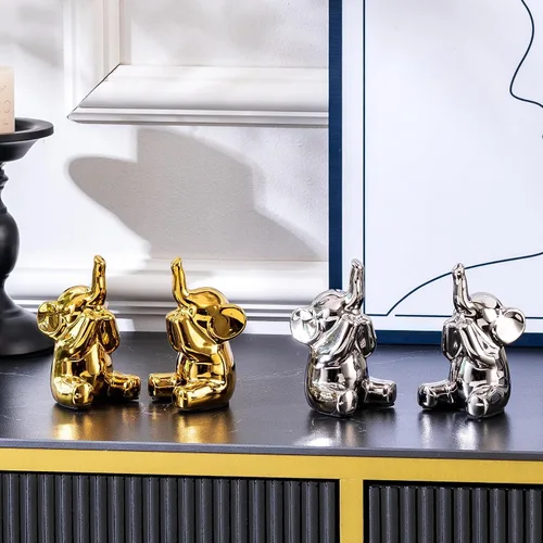 Miniatura 7 de SURE YUESI Pareja amorosa de pequeñas estatuas de elefantes dorados, decoración del hogar de estilo moderno boho, figuritas decorativas para sala