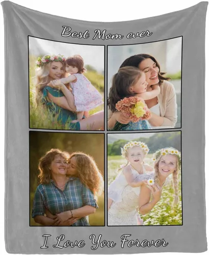 Miniatura 19 de InterestPrint Manta con foto, regalos personalizados para mamá, manta de collage de fotos personalizada para mamá de hija e hijo para cumpleaños