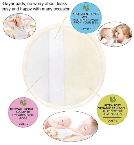 Miniatura 3 de PINOWU Almohadillas de lactancia reutilizables (paquete de 10) para madres que amamantan, almohadilla lavable de 4.7 pulgadas para lactancia materna