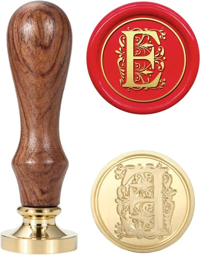 Miniatura 8 de Yoption - Sello de cera con diseño de letra S, cabeza de latón floral vintage, mango de madera, sello inicial del alfabeto, para invitación