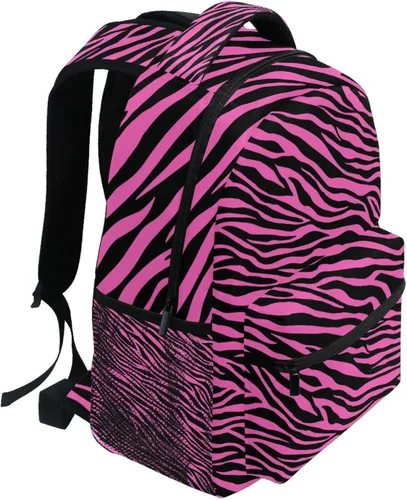 Miniatura 6 de Fisyme Mochila para computadora portátil con estampado de cebra rosa, mochila para libros, viajes informales, senderismo, computadoras portátiles