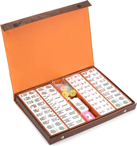 Miniatura 2 de Juego de Mahjong Americano 166 Azulejos Blancos Grabados para Mah Jong Occidental, Mah Jongg con Estuche de Transporte de Tamaño Viajero, Dados