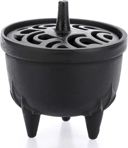 JUXYES Soporte de Quemador de Incienso Vintage con Trípode y Tapa, Soporte de Incienso de Hierro Fundido en Metal Caldero Antiguo Soporte de