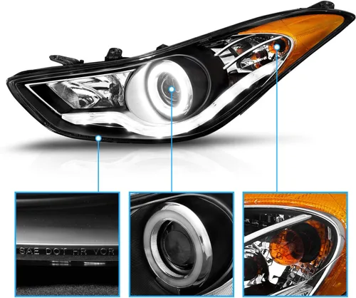 Miniatura 3 de AmeriLite Xtreme Juego de Faros Delanteros Halógenos con Proyector LED Halo Para Hyundai Elantra Sedan Coupe 2011-2013 - Lado del Pasajero