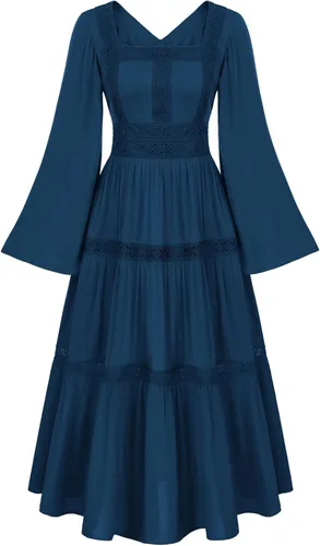 Scarlet Darkness Vestido renacentista para mujer, vestido pirata, campesino, mangas acampanadas, vestidos largos con vuelo