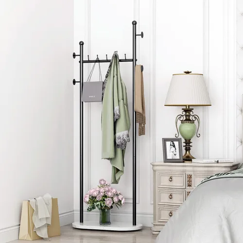 Miniatura 2 de DR.IRON Percheros de ropa negros con base de mármol, percheros modernos independientes negros con estantes para dormitorio, percheros resistentes
