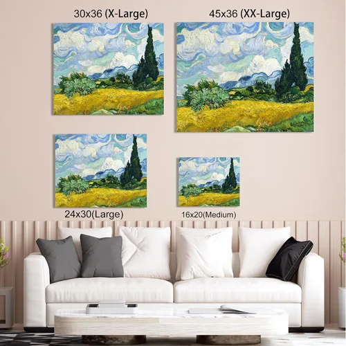 Miniatura 592 de A&T ARTWORK Campo de trigo con cipreses de Van Gogh Las reproducciones de arte clásico mundial, impresiones en lienzo giclée para decoración