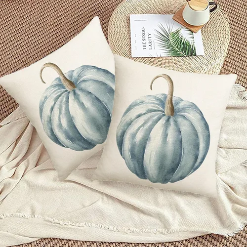 Miniatura 7 de AWJTNCQ Juego de 2 fundas de almohada de calabaza de otoño de 16 x 16 pulgadas, para exteriores, color verde azulado, azul, acuarela, fundas