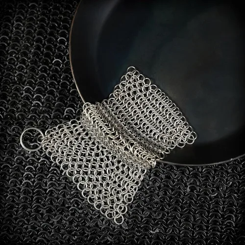 Miniatura 3 de Mythrojan Limpiador de sartén de hierro fundido 316 de acero inoxidable con anillo para colgar sartenes pre-sazonadas (5.9 x 5.9 in)