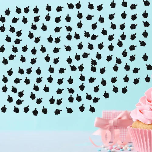 Miniatura 6 de Juego de 100 confeti de dedo medio, dispersión de papel con purpurina negra, confeti divertido para fiesta, decoración de pastel de mano, decoración