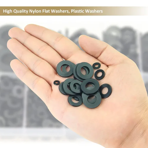 Miniatura 5 de 620 arandelas planas de nailon, 8 tamaños, arandelas de plástico de nailon negro, kit surtido de arandelas (M2 M2.5 M3 M4 M5 M6 M8 M10)