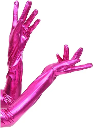 Miniatura 3 de DreamHigh Guantes de dedo para cosplay de satén metálico de 17 pulgadas de largo para mujer