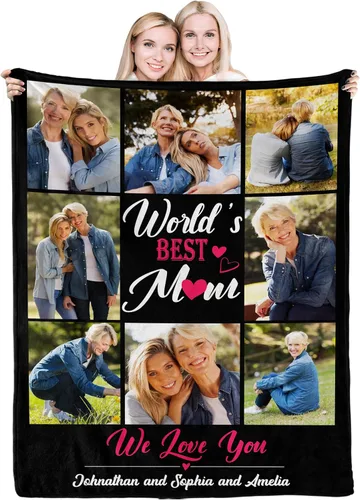 Miniatura 26 de Youltar Regalos personalizados para el día de la madre para mamá, manta de fotos personalizada de hija e hijo, 6 collages de fotos de 30 x 40