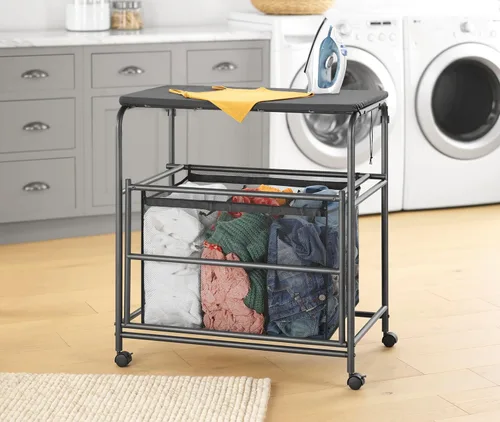 Miniatura 11 de Whitmor Organizador de ropa sucia, cesta de lavandería de 92 litros con estante y 2 bolsas extraíbles, 2 x 12.1 galones (46 litros), 28.8 x 13 x