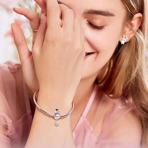 Miniatura 3 de QeenseKc Abalorio de Navidad con diseño de muñeco de nieve de elfo ciervo dulce de jengibre para pulsera Pandora