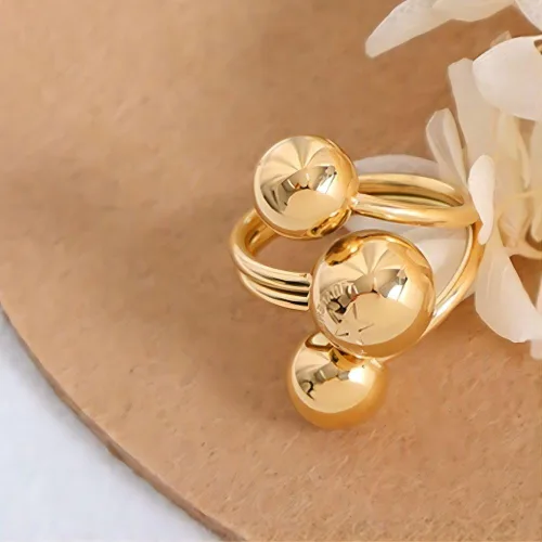 Miniatura 6 de Fuqimanman2020 Anillo de declaración de bola de acero inoxidable en capas 3 bolas redondas abiertas anillos de dedo de oro plata anillo redondo