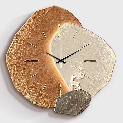 Reloj de pared silencioso creativo, estilo nórdico, de porcelana cristalina, reloj de pared para sala de estar, cocina (marrón, mediano)