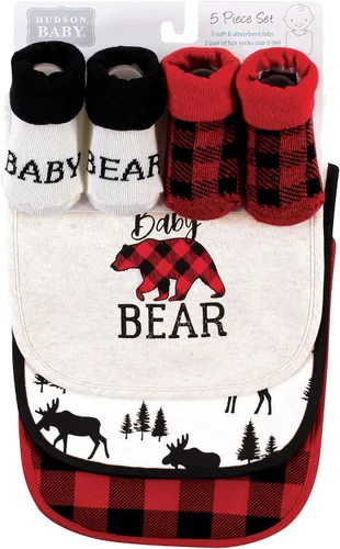 Miniatura 204 de Hudson Baby Conjunto de babero y calcetines unisex de algodón para bebé