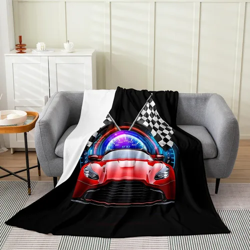 Erosebridal Manta roja de coche de carreras para niños y adolescentes, manta fresca de coche de carreras de 40 x 50 pulgadas, manta de forro polar