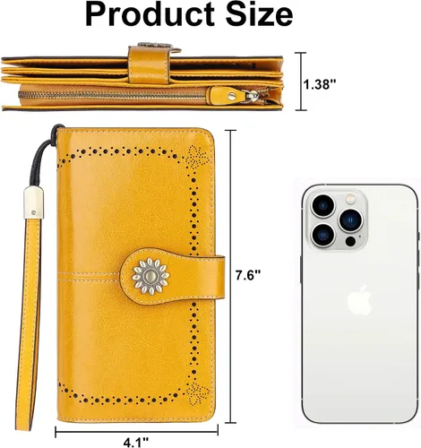 Miniatura 6 de Lavemi - Cartera de piel con bloqueo RFID para mujer, de gran capacidad, para llevarla a la muñeca