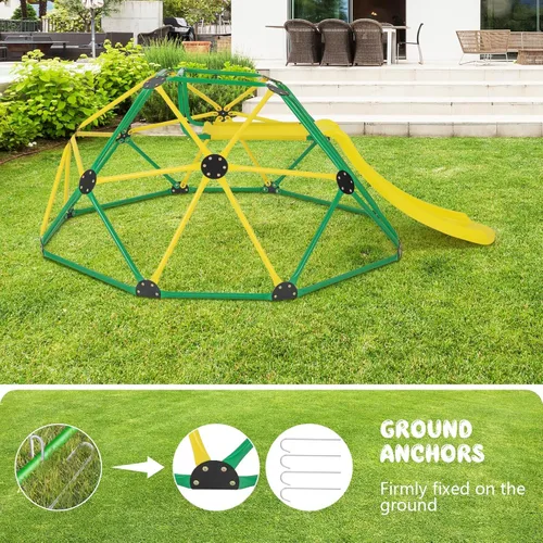 Miniatura 6 de Olakids Cúpula de escalada con tobogán, para niños al aire libre, gimnasio, cúpula geométrica, marco de acero, estructura de escalada de 8 pies