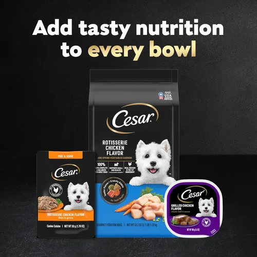 Miniatura 6 de Cesar Filets en Salsa Comida Húmeda para Perros Sabor Pollo Asado, Sabor Filete Mignon y Pollo a la Parrilla Variedades, Comida Húmeda para Perros