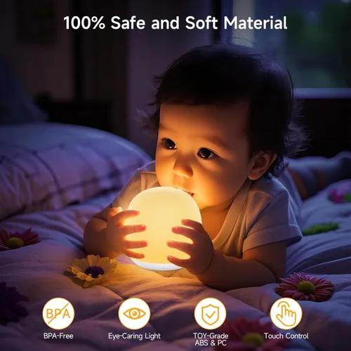 Miniatura 8 de Tyute Luz nocturna para bebé, lámpara de noche de guardería con 8 colores RGB cambiantes, luz nocturna táctil de silicona suave sin BPA