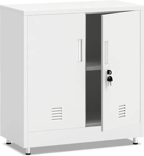 Miniatura 11 de Armario de almacenamiento de metal con puertas de bloqueo y estante ajustable, pequeño aparador con cerradura para el hogar, oficina, entrada, Negro
