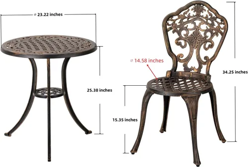Miniatura 6 de Juego de Bistró de 3 Piezas Muebles de Patio de Aluminio Fundido a Prueba de Óxido Juegos 2 Sillas y 1 Mesa Redonda Exterior, Jardín, Patio, Balcón