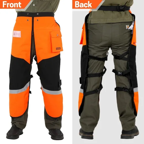 Miniatura 5 de Delantal de seguridad para motosierra de 8 capas, resistente, con cintura ajustable y bolsillo para hombres/mujeres, clásico C, naranja y negro