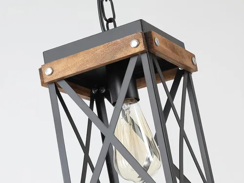 Miniatura 5 de Paquete de 2 lámparas colgantes de madera rústica de granja con cadena ajustable de una sola luz de madera de roble y metal, iluminación colgante