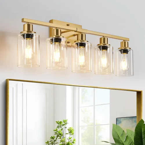 Miniatura 15 de MOKATNG Juego de 2 apliques de pared para baño, luces de tocador modernas negras con pantalla de vidrio blanco, lámpara de pared de baño