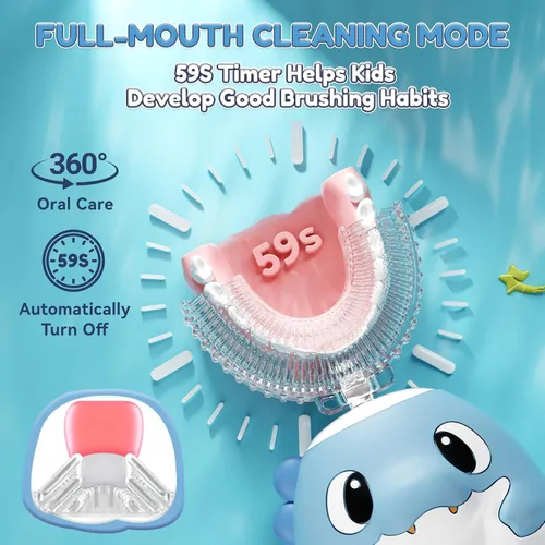 Miniatura 5 de Kids Electric U Shaped Toothbrush Children Dinosaur Sonic Automatic Toothbrush with 6 Brush Heads Full Mouth 6 Cleaning Modes - (Age2-15 Blue)