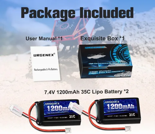 Miniatura 6 de SCX24 Batería 7.4V Lipos 2S 35C (Ráfaga 70C) 1200mAh Batería de Litio Recargable con Enchufe PH2.0 Compatible con la mayoría de coches RC y camiones