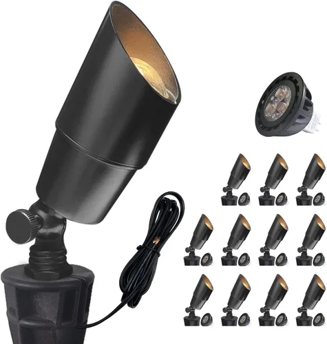 Miniatura 17 de COLOER Foco de paisaje de latón de bajo voltaje (negro) paquete de 1 con carcasa de aluminio de 5 W, foco LED MR16 2700K 450LM CRI85+, iluminación