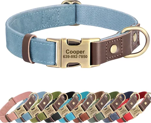 Miniatura 11 de Collares personalizados de piel sintética suave con nombre de mascota y número de teléfono para perros medianos, collares ajustables y duraderos