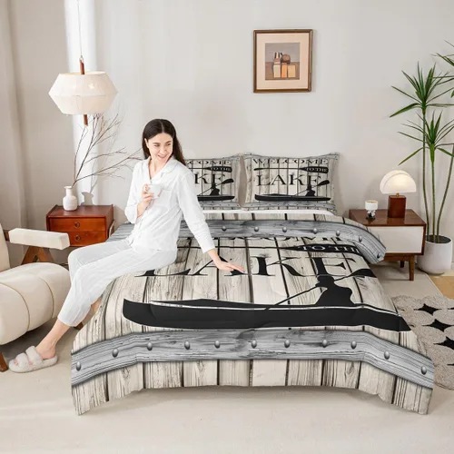 Miniatura 33 de Lake House - Juego de edredón tamaño individual, juego de ropa de cama rústica de granja vieja de 2 piezas para niños, adolescentes y adultos