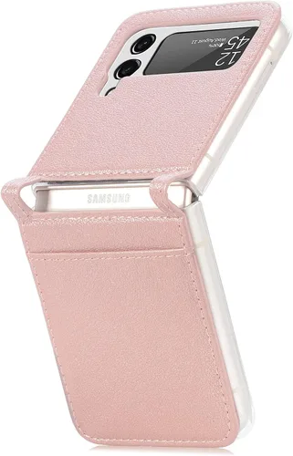 Miniatura 6 de Funda para Galaxy Z Flip 4 5G, cartera de piel sintética de lujo, color oro rosa, ranuras para tarjetas, protección completa, ajuste delgado