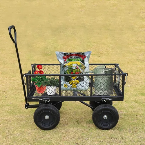 Miniatura 7 de BILT HARD Carro de jardín resistente con neumáticos planos de 10 pulgadas con mango giratorio de 180° y lados extraíbles, 4 pies cúbicos