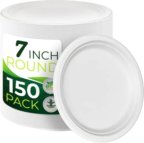 Miniatura 12 de 150 piezas 100% compostables platos de papel de 10 pulgadas, platos de fibra de caña de azúcar resistentes desechables ecológicos biodegradables