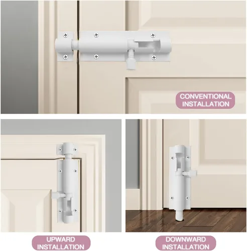 Miniatura 5 de Pestillo de Perno de Barril Deslizante Blanco de 3 Pulgadas, Cerradura de Puerta Deslizante de Aleación de Aluminio, Pestillo de Perno de Puerta
