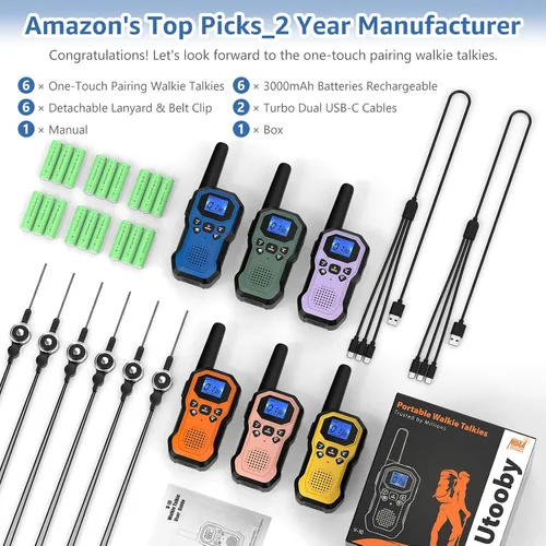 Miniatura 2 de Radios de 2 vías para adultos Walkie Talkies de largo alcance para niños, recargable, paquete de 6, camping, senderismo, esquí, equipo de crucero