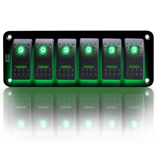 Miniatura 17 de FXC - Panel de interruptor basculante de aluminio de 6 bandas, interruptores de palanca de 5 pines encendido/apagado, 2 LED retroiluminados