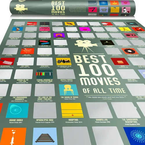 Póster de 100 mejores películas para rascar de Travel Revealer - La mejor lista de películas de todos los tiempos. Póster de película minimalista