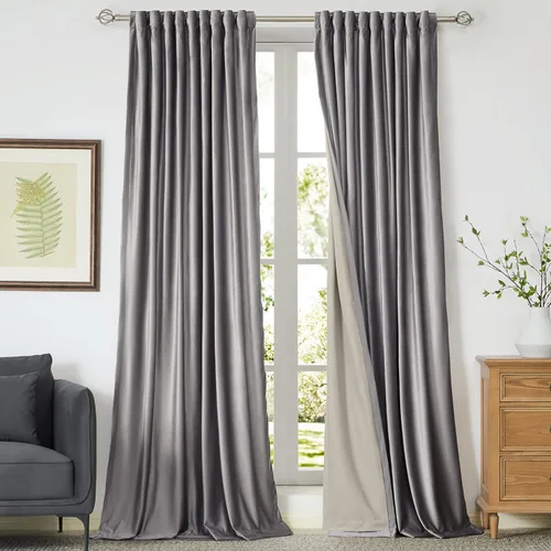 Miniatura 13 de Cortinas opacas de terciopelo dorado de 108 pulgadas para sala de estar, totalmente opacas, elegantes, 2 paneles con pestaña trasera, aislamiento