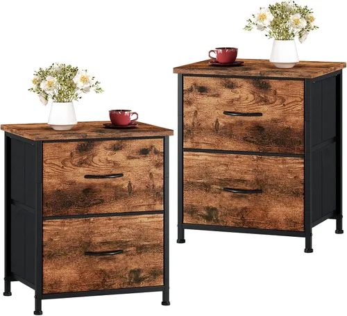 Miniatura 11 de Somdot - Mesita de noche, pequeña cómoda para dormitorio con 2 cajones, mesa auxiliar de noche con contenedores de tela para dormitorio, armario