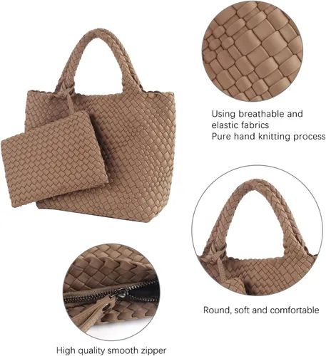 Miniatura 4 de LMKIDS Bolso de mano tejido + bolso de neopreno para mujer, bolso grande de viaje con asa superior, bolsa de viaje para axilas