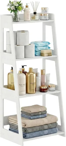 Miniatura 10 de Estante de escalera de baño de 3 niveles independiente, estantes de piso blancos, estantería abierta, mesita de noche pequeña para estudio