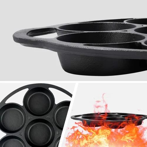 Miniatura 3 de YOLOPLUS+ Molde para magdalenas de hierro fundido pre-sazonado con guantes resistentes al calor, 11.2 pulgadas, 7 tazas de bandeja para galletas